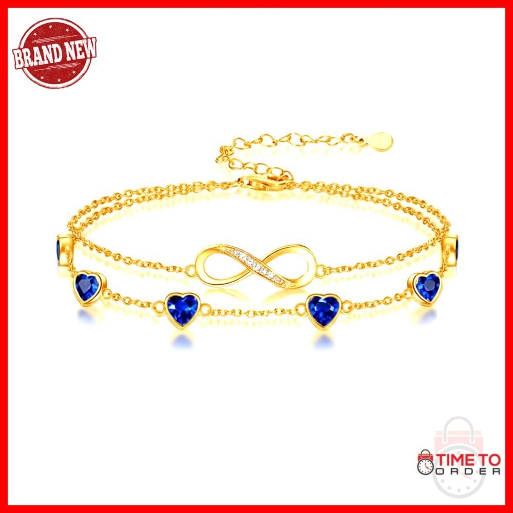Sterling Silver Adjustable Infinity Birthstone Charm Bracelet Anklet
